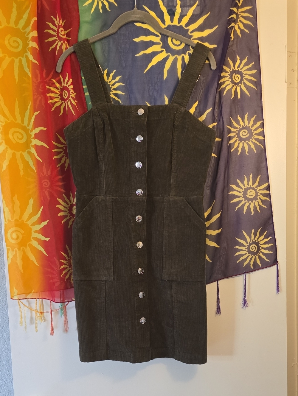 iris Olive Green Corduroy Button-Front Mini Dress